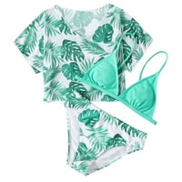B91XZ Girls kupaće kupaće kupaje za dijete Green Green Cvjetni otisci Bikini kupaći komisice Girls Bikini