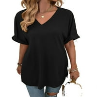 Ženske majice Casual Solid V izrez Black XL