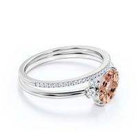 Zasljepljujući minimalistički 2. karat ovalni morgatit i dijamantski morgatitni prsten, vjenčani prsten, jedan podudaran pojas u srebru s 18k bijelim poklopnjem zlata za nju, obećavaju prsten