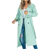 HFYIHGF Ženski dvostruki grudi dugi kaput s rovovima Vjetrootporni Classic Notch Revel Slim prekrivač s pojasom