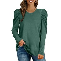 Prodaja ženskih modnih modnih vrhova ruffled ramena okrugli vrat pulover pune boje majica labavi fit