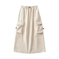 Zunfeo Cargo suknja za žene Ljetne casual a-line elastične matične struke Midi suknje udobne suknje za brzo sušenje sa džepom- Khaki veličine l