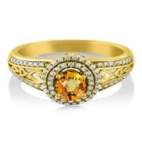 Gem Stone King 1. CT ovalni žuti safir 18K žuti pozlaćeni srebrni prsten