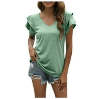 Ženski vrhovi bluza Žene kratki rukav modne čvrste majice V-izrez Ljetna tunika Tee Green XL