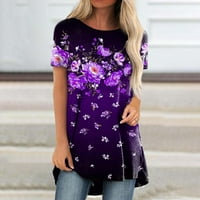 Kakina S suncokretove košulje za žene Ljeto kratki rukav srednje dugačak veliki labav pulover tiskani majica tuničke vrhove bluza plutača, 3x