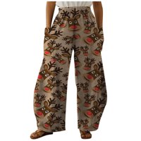 Follure Palazzo hlače za žene modni labavi božićni cvjetni tisak veliki džepovi casual dno pantalone širine ravno-nogu hlače