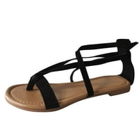 Miayilima Crne papuče za žene papuče s kaišom ravne cipele Flip sandale rimske ženske plažne flops križe
