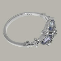 Britanci izrađeni sterling srebrni prirodni dijamant i tanzanite Womens Obećani prsten - Opcije veličine - Veličina 6