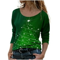 Guvpev ženski povremeni modni božićni print dugih rukava O-izrez TOP božićni kostimi za žene - zelene s