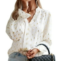 Ženska stalka ovratnik zakrivljene majice dugih rukava na dugim rukavima na vrhu radne odjeće casual labava šifon bluza bež s-xl
