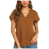 Ženske majice Moda Ženska ljetna kratka rukava V-izrez Majica Šifonska bluza Čvrsta boja Khaki XXL