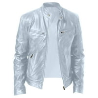 Wyongtao Men Fau Kožna jakna, Jesen Zimski kaput Dugi rukavac Zip uz pogađanje Sportski Basic sa džepom, bijeli XXL