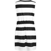 Ljetne haljine za žene V-izrez Striped Mini kratki montirajte haljine bez rukava povremene haljine na
