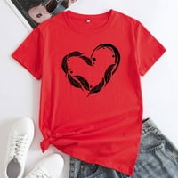 tklpehg ženski kratki rukav na vrhu čišćenja lagana ljeta opuštena fit srce grafički modni majica za izrez za lakiranje reda crvena 16