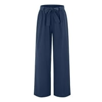 LisingTool posteljina hlače Ženska elastična vučna struka labave noge čvrste hlače sa džepovima hlače za žene mornarice