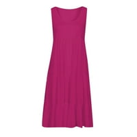 Clearsance Ljetne haljine za žene Solid Scoop vrat sunčani konac dužina koljena seksi haljina bez rukava vruća ružičasta 2xl