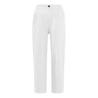 Sayhi pamučne posteljine pantalone za žene Ljetne stražnje džepove Elastične hlače visoke struine casual