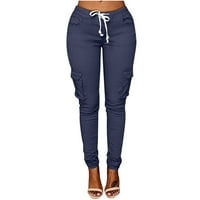 Cleariance ženske hlače Moda plus veličine crtača Ležerne solidne elastične džepove struka Loose hlače
