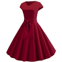 Bazyrey ljetne haljine za žene čvrste haljine Ženska posada Trendi kratkih rukava Fit & Flare haljine crvene s
