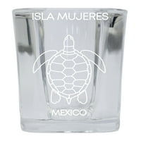 Isla Mujeres México Suvenir Square Shot Glass Laser Etched Dizajn kornjača