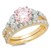 3. CT okrugli rez ružičasti simulirani dijamantski gem pravi 14k žuti bijeli zlato prilagodljiv laserski graviranje vječno umjetničko umjetnost deco izjava okupljanja vjenčanja Angažman bridalni prsten set set za brisalni prsten set sz 10.25