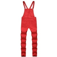 Muški modni suspenders Denim Rompers Slim-Fit traper pantalone Muške labave pantalone pantalone ležerne hlače crvene m