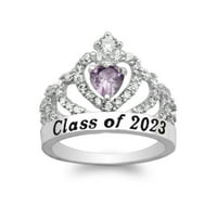 Crowne Class Prsten 10k bijelo zlato Diplomski prsten Klasa prstena sa Alexandrit Heart CZ Jamejenny