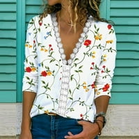 Žene plus majice Pokloni opuštena bluza s dugim rukavima Vintage cvjetni pulover V izrez Ležerne prilike