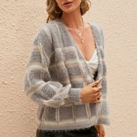 Sdjma ženski V- Proverite kardigan mohair pleteni džemper s dugim rukavima