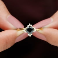 CT oblik srca crni ony solitaire promice prsten s dijamantnim naglaskom, 14k žuto zlato, US 5,00