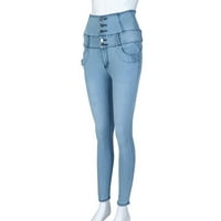 Ganfancp nove hlače Žene Visoke struk Skinke Jeans Stretch Slim Halts Calf Dužina Dužina Jednobojna