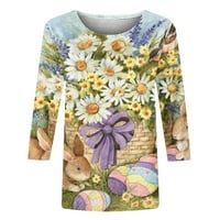 PBNBP ženski sretni uskrsni dan zečeva Crewneck rukava plus majica veličine, zamotavanje majica za žene