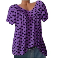 Izlasci vrhovi za žene ljetne košulje kratkih rukava Ispiši ležerne tuničke V-izrez na vrhu majica bluza
