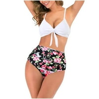 Lastesso Womens cvjetni print Dva kupaća kostim visoki rez donji remen plivač top Bikini set Cheeky bikini donje rublje