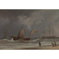 William Joy Black Ornate Wood Framed Double Matted Museum Art Print Naslijed: Lugger Vožnja na obali u Gale