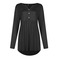 Oalirro casual vrhovi za žene s dugim rukavima ljetni gumb dolje majice za žene V izrez crni