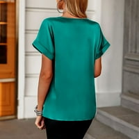 Ljetna trendi majica za žene kratki rukav V izrez čvrsti tee, ležerne tuničke vrhove sa džepom
