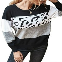 Nananla casual pulover dugih rukava kontrast leopard print pletiva džemper