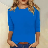 Susanny Dame Crew Bluze Crke Cvjetne slike Majice Žene Obuci za lakat Rukav plus ženske ljetne košulje Ženske vrhove za posao plavi 2xl