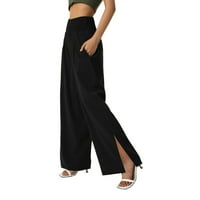 Žene visokog struka joga hlače casual solid color podijeljena labava brisanje dugačke pamučne posteljine široke pantalone za noge