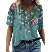Ženske majice gradijent boje, kratki rukav casual vrhovi, v izrez labav fit tunika bluza, osnovni ljetni