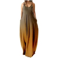 Žene pogodne haljine Long Maxi V izrez Labava haljina bez rukava Boho Beach Sundress džepna haljina