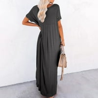 Ljetne haljine za žene kratki rukav dugačak povremeni čvrsti A-linijski V-izrez Tamno siva 4xl