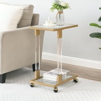 Artlia Zlatni bočni stol, akrilni kauč stol, staklo TOP C oblik kvadratni stol s metalnom bazom za dnevni