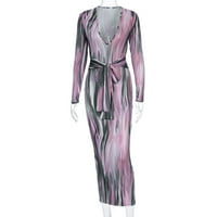Ženski maxi Bodycon haljina OMBRE kravata za zavoj elegantni odmor dugih rukava jesenske haljine vintage