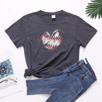 Leylayray ženski vrhovi ženski modni bejzbol tiskani kratki rukav okrugli vrat Prednji rame Retro ljetna labava majica top tamno siva xxl
