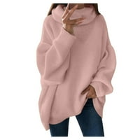 Lroplie Wemens Tops plus veličine okrugli izrez Dugi rukav pulover Dukseri za žene Modni džepni džep na ramenu na ramenu TOP Jumperi Pink XL