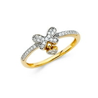 Butterfly Heart Charm prsten Čvrsti 14K žuti zlatni love bend CZ Promise Ring Dangle Style Fancy, Veličina