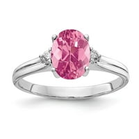 14k bijelo zlato 8x ovalno ružičasti turmalin pravi dijamantni prsten