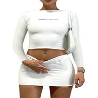 Codeop Women Bodycon Mini suknja Set dugih rukava Crisscross vrhovi uboda + mala struka kratka suknja
